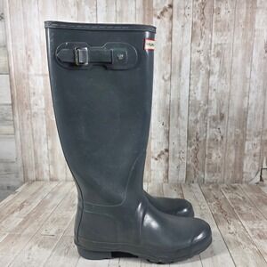 Hunter Original Tall Rain Boots Dark Gray Waterproof Rubber Womens 9 / Mens 8